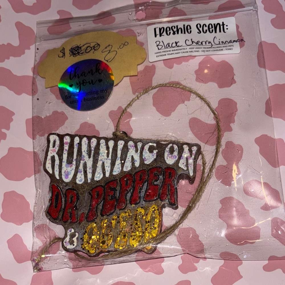 Running on Dr. Pepper & queso Air Freshener/black cherry cinnamon scent